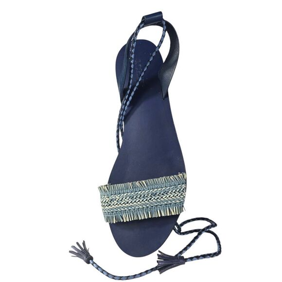 J. Crew Navy Sandals with Beaded Strap and Adjustable Ankle Tie - Picture 3 of 3